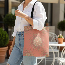 Elegant Boho Korall Rosa & Guld Juvel Mandala Tygkasse