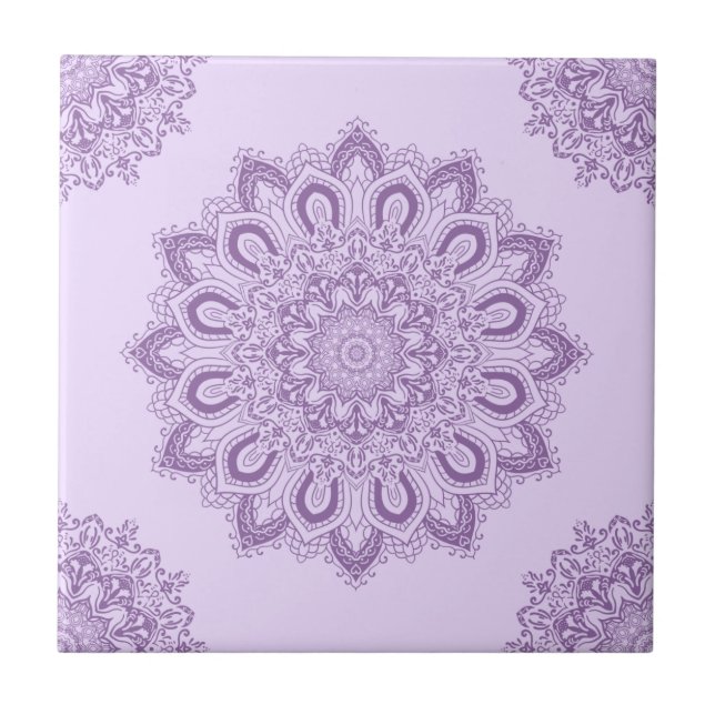 Elegant Boho Lavender Lila Mandala Kakelplatta (Framsidan)