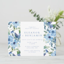 Elegant Boho Light Blue Watercolor Blommigt Bröllo