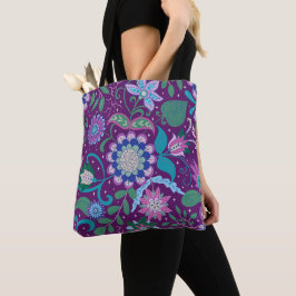 Elegant Boho Lila Blommig Tygkasse