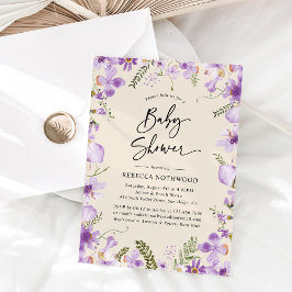 Elegant Boho Lila Blommigt Girl Baby Shower Inbjudningar