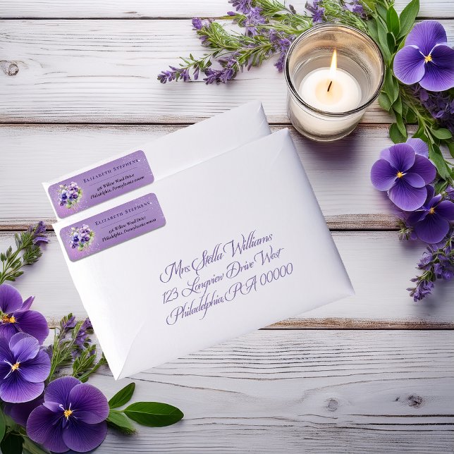 Elegant Boho Lila Violetta Blommig Returadress Etikett (Elegant Boho Purple Violets Lavender Floral Return Address Labels)