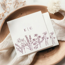 Elegant Boho Lila Wildblomma Initial Bröllop Pappersservett