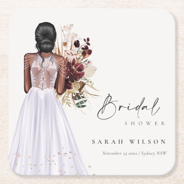 Elegant Boho Lilac Bröllop Gown Möhippa Underlägg Papper Kvadrat (Framsidan)