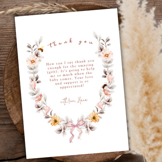 Elegant Boho Little Wildblomme Utandningsskugga fö Tack Kort (Elegant Boho Little Wildflower Wreath Baby Shower Thank You Card)