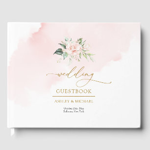 Elegant boho ljus rosa ro guld bröllop gästböcker