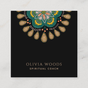 Elegant Boho Mandala Blommig Andlig Coach Fyrkantigt Visitkort