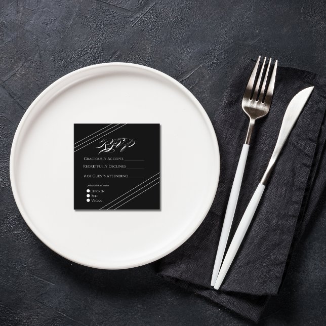 Elegant Boho Minimalistisk Svart & Vit Bröllop Tilläggskort (Skapare uppladdad)