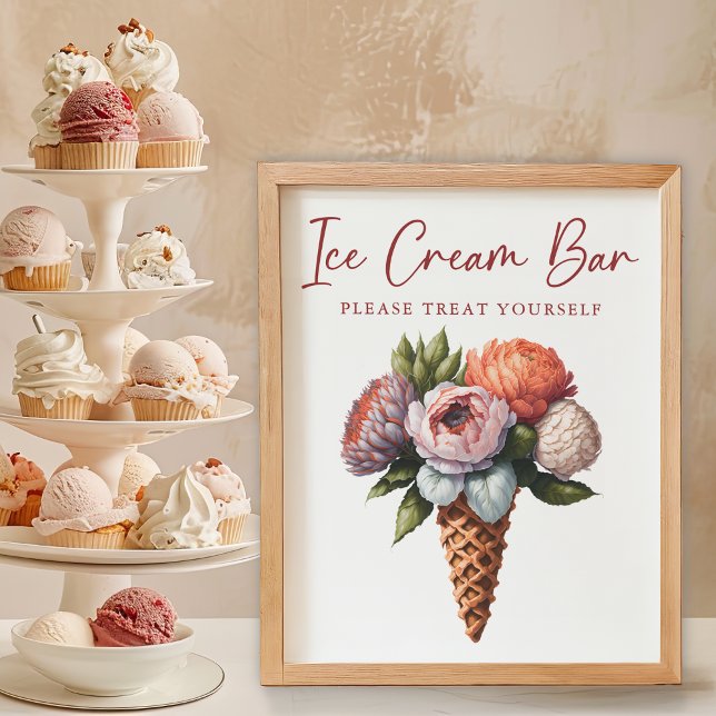 Elegant Boho Möhippa Ice Cream Pub Poster (Elegant Boho Bridal Shower Ice Cream Bar Sign)