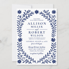 Elegant Boho Navy Blommigt Bröllop Inbjudningar