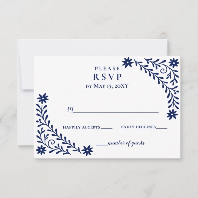 Elegant Boho Navy Blommigt Bröllop OSA Kort (Framsida)