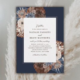 Elegant Boho Navy och Brown Blommigtarna Bröllop Inbjudningar