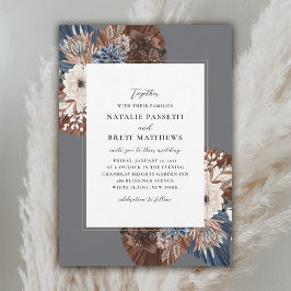 Elegant Boho Navy och Brown Blommigtarna Bröllop Inbjudningar