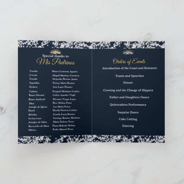 Elegant Boho Navy Silver Quinceañera Spanska Program (Inuti)