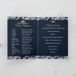 Elegant Boho Navy Silver Quinceañera Spanska Program