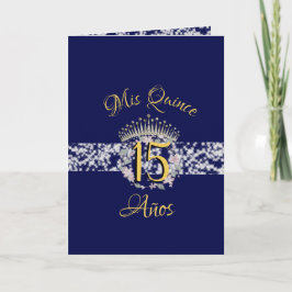Elegant Boho Navy Silver Quinceañera Spanska Program
