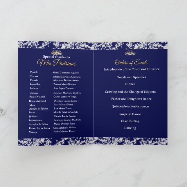 Elegant Boho Navy Silver Quinceañera Spanska Program (Inuti)