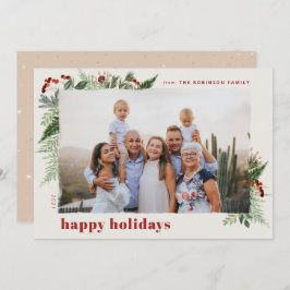 Elegant Boho Neutral Burgunder Vattenfärg Grönska Julkort