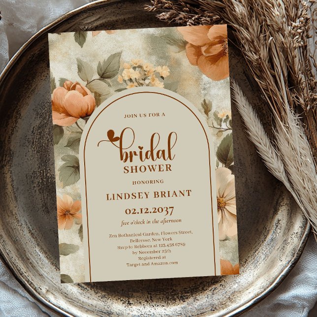 Elegant Boho Neutrala Färger Elfenbensfärgad Salvi Inbjudningar (Boho Terracotta Floral Sage Greenery Bridal Shower Invitation)
