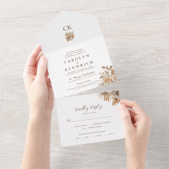 Elegant Boho Neutralt Blommigt accents Bröllop (Avrivbar del)