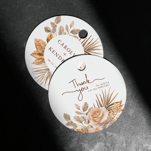 Elegant Boho Neutralt Blommigt Bröllop Tack Gåvor Etiketter (Skapare uppladdad)