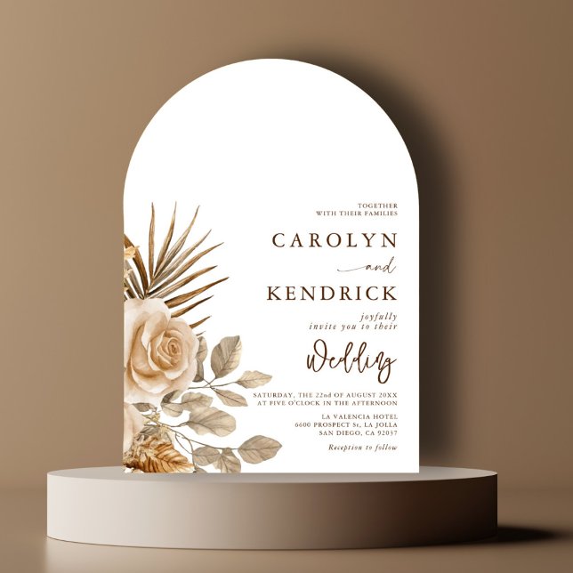 Elegant Boho Neutralt Blommigt Dekorteckningar Brö Inbjudningar (Skapare uppladdad)