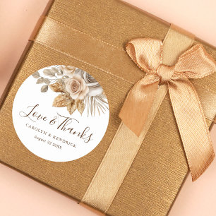 Elegant Boho Neutralt Blommigt Kärlek & Tack Bröll Runt Klistermärke