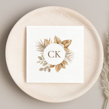 Elegant Boho Neutralt Blommigt Monogram Bröllop