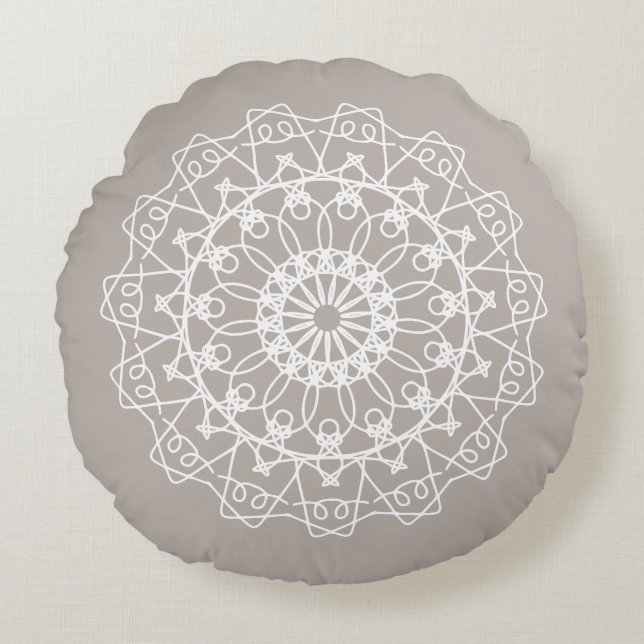 Elegant Boho Neutralt Mandala Art Rund Kudde (Framsidan)