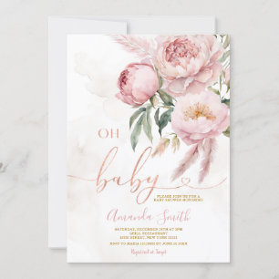 Elegant Boho Oh Baby Rosa ros Flower Baby Shower Inbjudningar