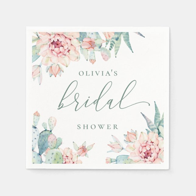 Elegant Boho Öken Bröllopsdusch | Kactus Blommor Pappersservett (Framsidan)