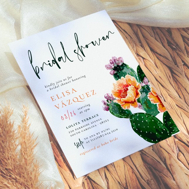 Elegant Boho-ökenkaktus och blommor bröllopsdusch Inbjudningar (Skapare uppladdad)