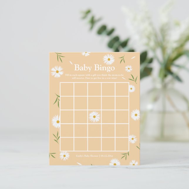 Elegant Boho Orange Daisys Baby Shower Bingo Game (Stående Fram)