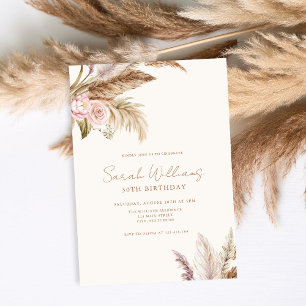 Elegant Boho Pampas Blommigt 30års födelsedag Inbjudningar