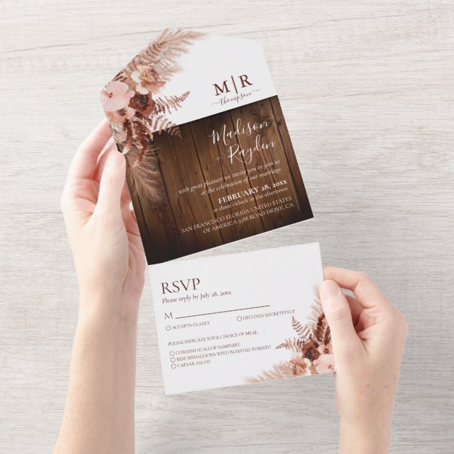 Elegant Boho Pampas Grass med Rustic Wood Bröllop (Avrivbar del)