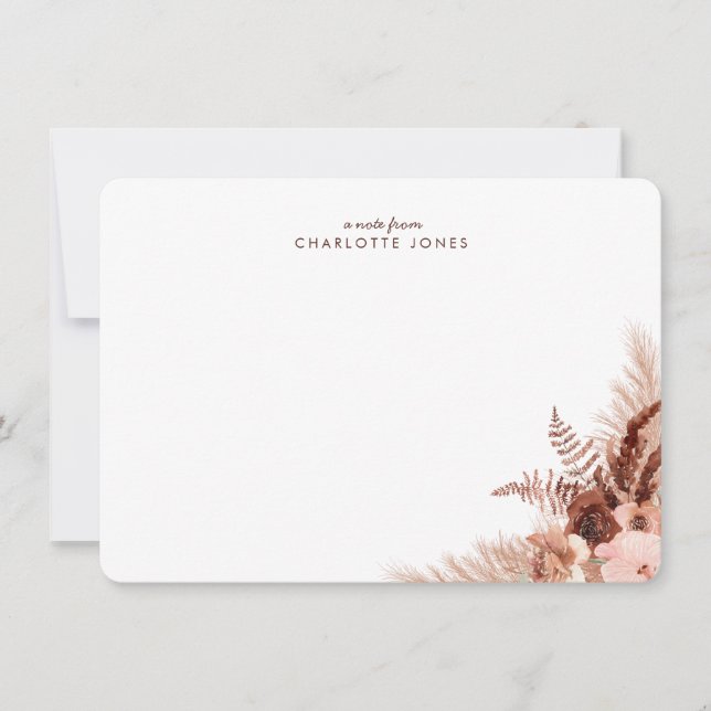 Elegant Boho Pampas Grass Personal Stationery Anteckningskort (Framsida)