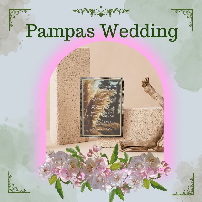 Elegant Boho Pampas Grass Wedding bjudande Inbjudningar (Skapare uppladdad)