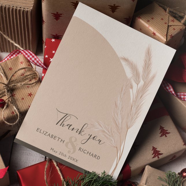 Elegant Boho Pampas Modern Bröllop Tack för ditt k Kort (Skapare uppladdad)