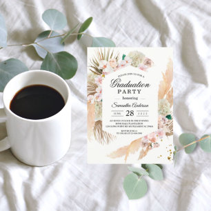 Elegant Boho Pampas & Orchid Studentfest Inbjudningar