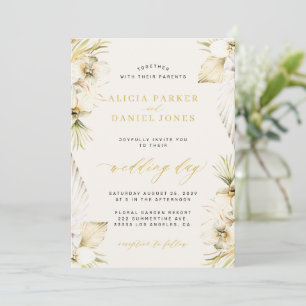 Elegant boho pampas tropiska blommigt bröllop inbjudningar