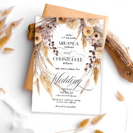Elegant Boho Pampasgräs Krans Rustik Bröllopsinbju Inbjudningar