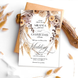Elegant Boho Pampasgräs Krans Rustik Bröllopsinbju Inbjudningar