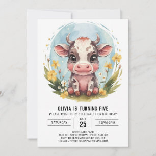Elegant Boho Pastel Cow Birthday Inbjudningar