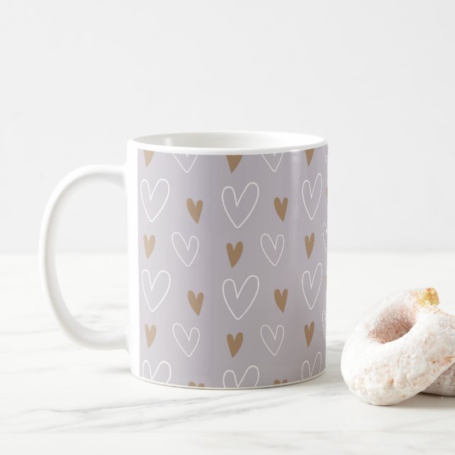 Elegant Boho Pastel Hearts Grått Guld Gift Kaffemugg (Med munk)