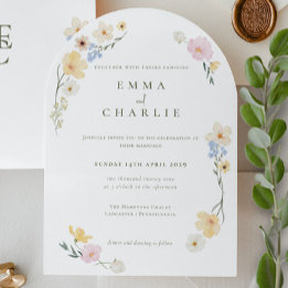 Elegant Boho Pastell Vilda Blommor Vår Sommar Bröl Inbjudningar