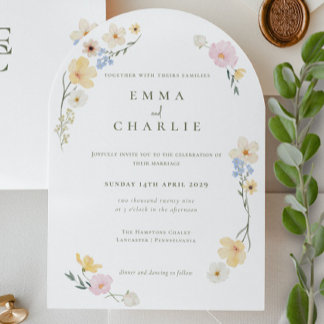 Elegant Boho Pastell Vilda Blommor Vår Sommar Bröl Inbjudningar
