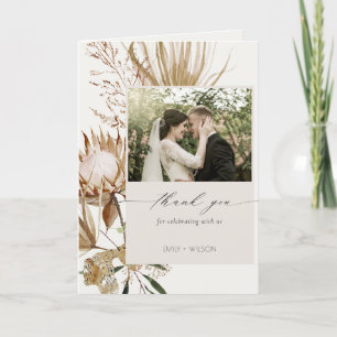 Elegant Boho Protea Torkad Handflatan Blommigt Brö Tack Kort