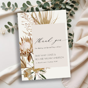 Elegant Boho Protea Torkad Handflatan Blommigt Brö Tack Kort