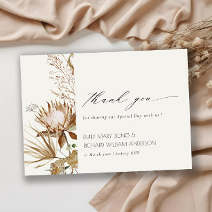 Elegant Boho Protea Torkad Handflatan Blommigt Brö Tack Kort