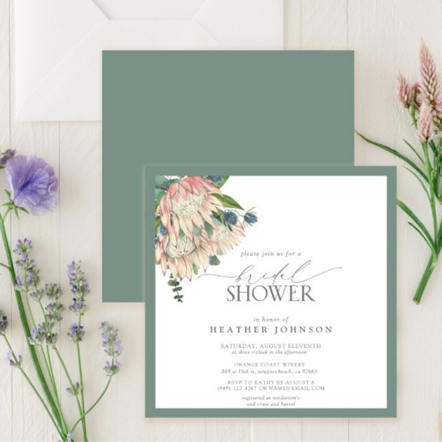 Elegant Boho Protea Watercolor Möhippa Inbjudningar (Skapare uppladdad)
